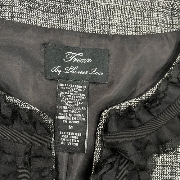 [US M]Frenz Chic Gray and Black Linen Blend Tweed Lace Jacket Hook Eye VTG - Picture 4 of 10